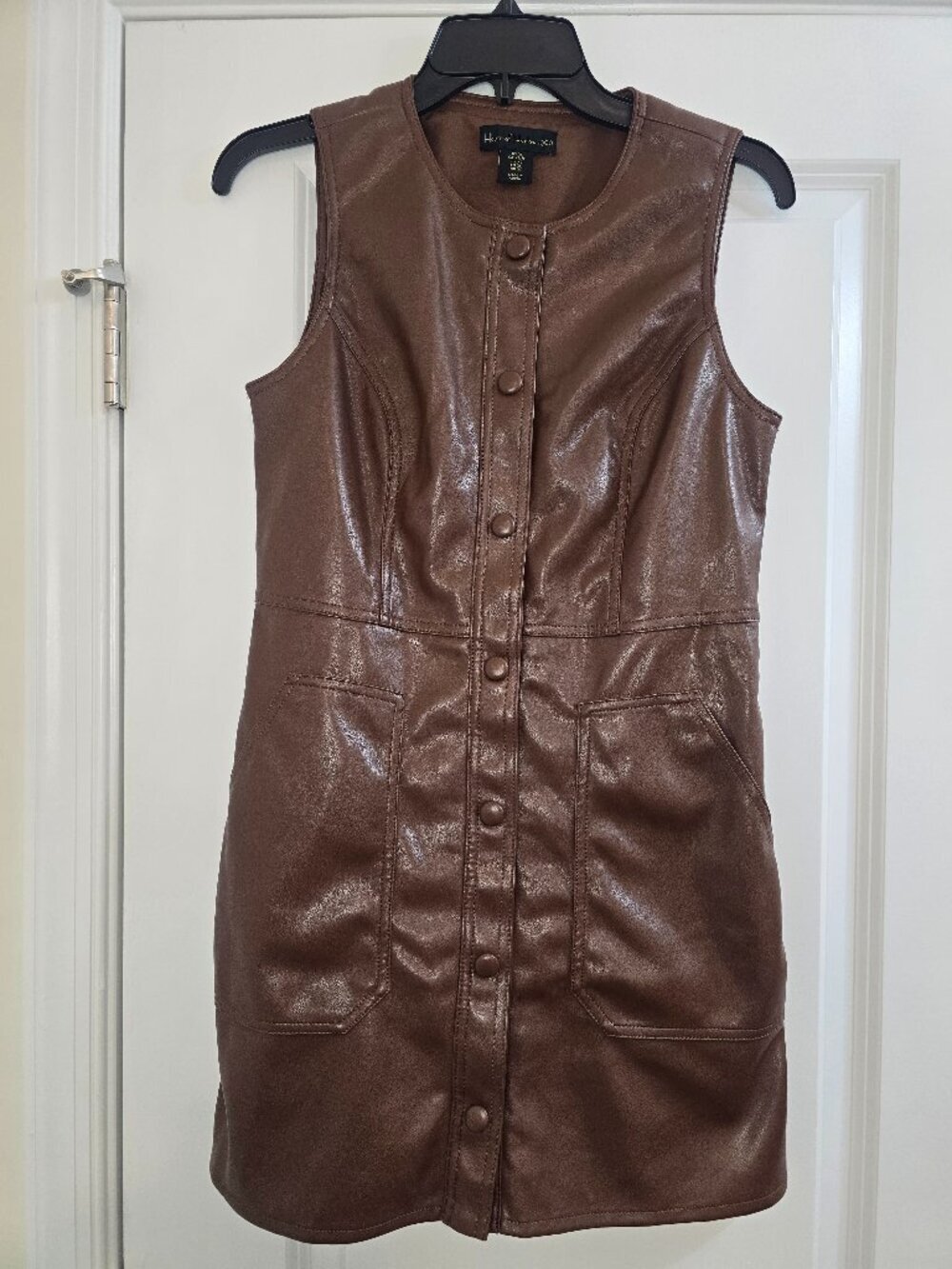 House of Harlow 1960 Faux Leather Minidress Brown - Picture 1 of 5